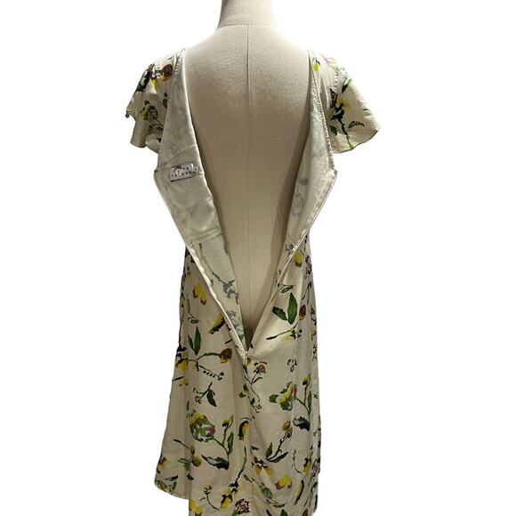 Tanya Taylor Inez Cream Multicolor Floral Print Linen Rayon Pockets Midi Dress 8 - Picture 4 of 16